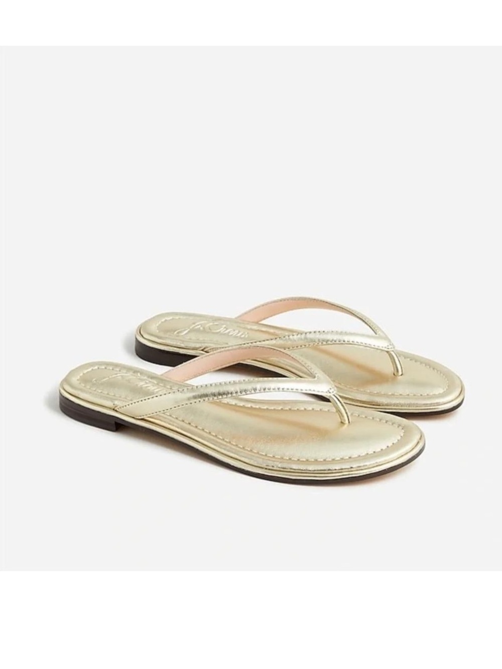J.CREW MENORCA PADDED THONG SANDALS IN METALLIC LEATHER